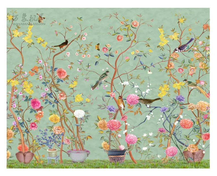 Plant Flower and Bird Wallpaper Kia Day Design