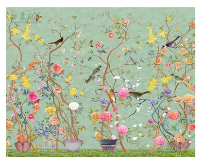 Plant Flower and Bird Wallpaper Kia Day Design