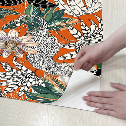 Orange Botanical Floral Vinyl Wallpaper Kia Day Design