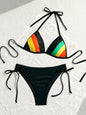 Women's Rainbow Color Bikini Set Sexy Beach Vacation Backless 2 Piece Swimsuit 2024 Summer Bathing Suit Bra Push Up Swimwear - CH12 -