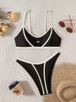 Sexy Black White Patchwork Bikini Set Women Hollow Out Push Up Bra Thong Swimwear 2026 Beach Holiday Bathing Suit Micro Swimsuit - black -
