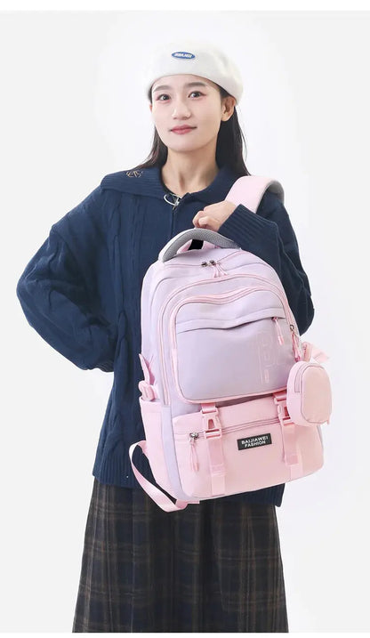 Girls Waterproof Backpack With Purse pink