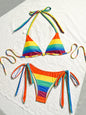 Women's Rainbow Color Bikini Set Sexy Beach Vacation Backless 2 Piece Swimsuit 2024 Summer Bathing Suit Bra Push Up Swimwear - CH01 -