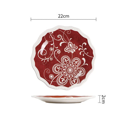 Colorful Ceramic Plates Dishware red white 1pc