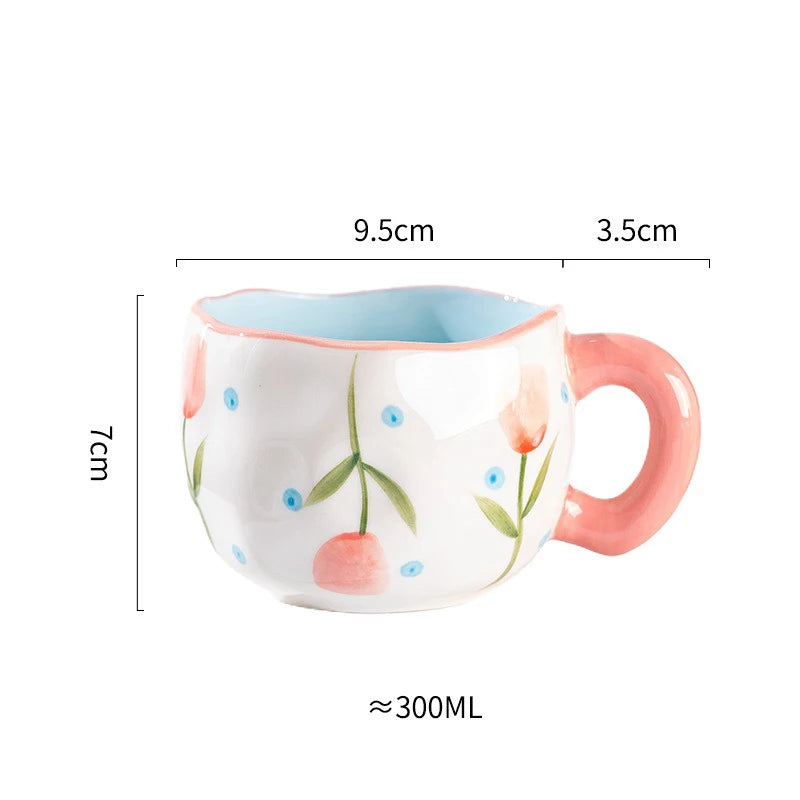 Hand Pinched Flower Ceramic Mug 301-400ml Pink Tulip