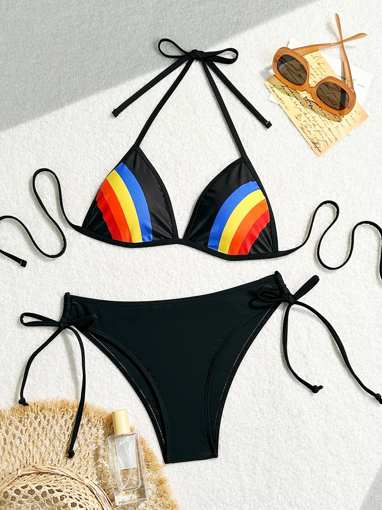 Women's Rainbow Color Bikini Set Sexy Beach Vacation Backless 2 Piece Swimsuit 2024 Summer Bathing Suit Bra Push Up Swimwear - -
