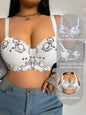 Daily Wide Strap Plus Size Women Bra Lace & Embroidery Push up Bra Comfort Thin Cup Underwire Support Lingerie Bra - WHITE -