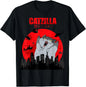 Funny Cute Art Japanese Cat Graphic for Cat Lover Catzilla T-Shirt Graphic T Shirts Women's Clothing Fashion - QL499B-Black -