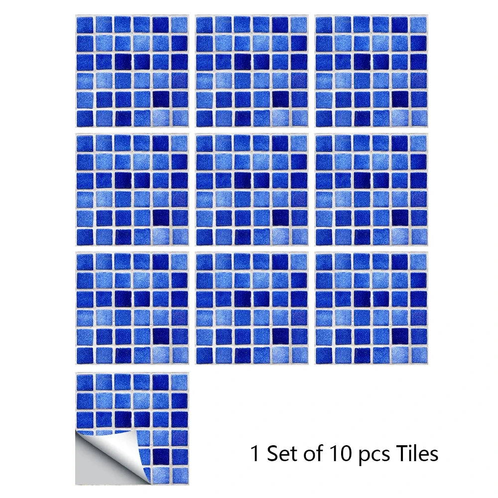 10pcs Mosaic Hard Tiles Sticker 2d Peel & Stick blue