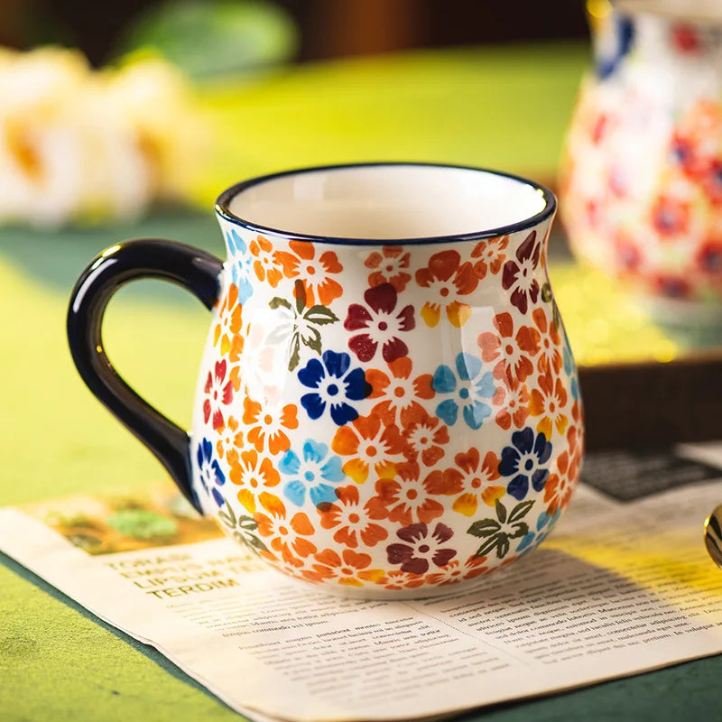 Floral Coffee Mugs orange blue light blue