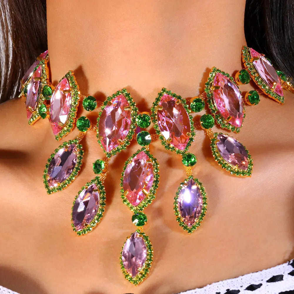 Multicolored Rhinestone Crystal Necklace - - Necklaces