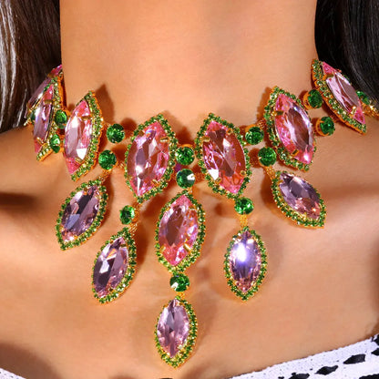 Multicolored Rhinestone Crystal Necklace - - Necklaces