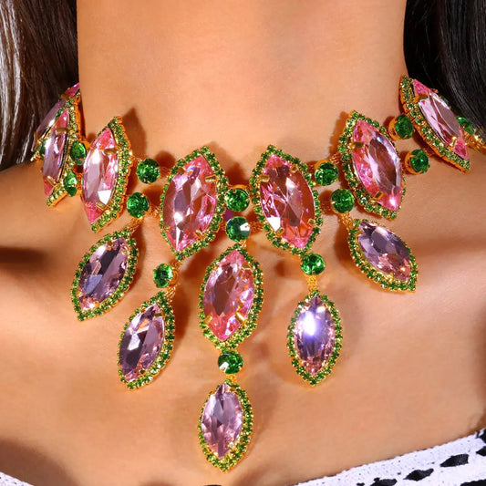 Multicolored Rhinestone Crystal Necklace - - Necklaces