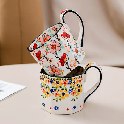 Retro Flower Mug Ceramic Coffee Cup