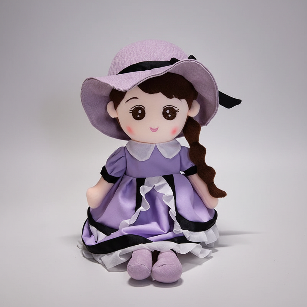 Kawaii Plush Girl Doll – Soft Stuffed Doll Toy for Kids and Decor - Pink Purple - Stuffed Animals