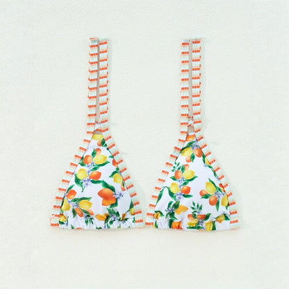 2026 Sexy Orange Print Micro Bikini Women Double Strap Push Up Bra Hollow Out Thong Swimsuit Beach Bathing Suit Holiday Swimwear - -