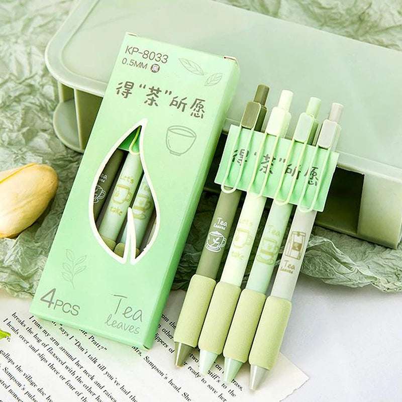 4Pcs Set Green Coffee Series 0.5MM Gel Pen Green