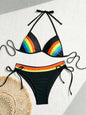 Women's Rainbow Color Bikini Set Sexy Beach Vacation Backless 2 Piece Swimsuit 2024 Summer Bathing Suit Bra Push Up Swimwear - CH05 -