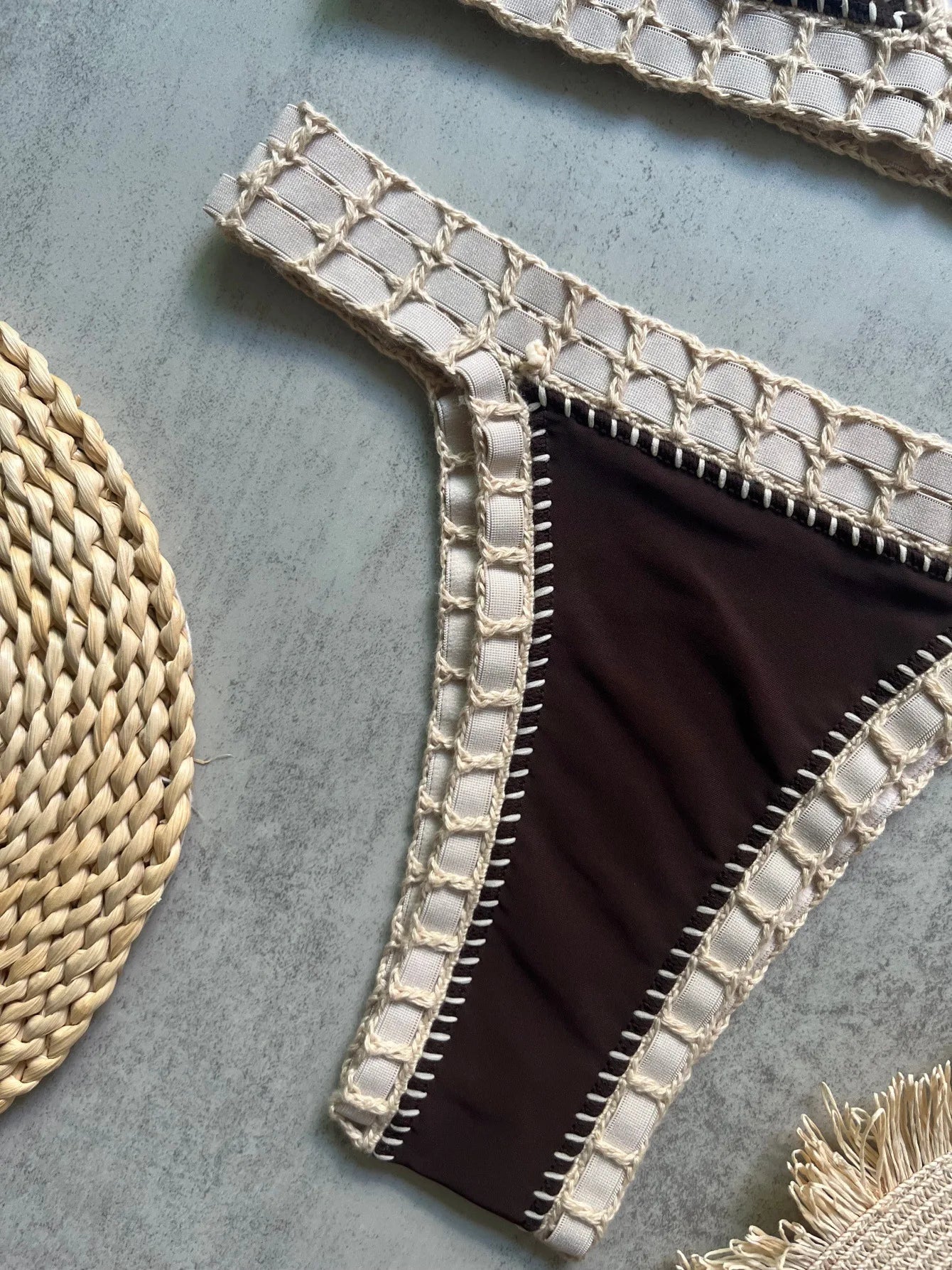 Sexy Black Patchwork Hand Crochet Bikini Set Women 2026 V Neck Push Up Bra Thong Swimsuit Beach Bathing Suit Knitted Swimwear - -