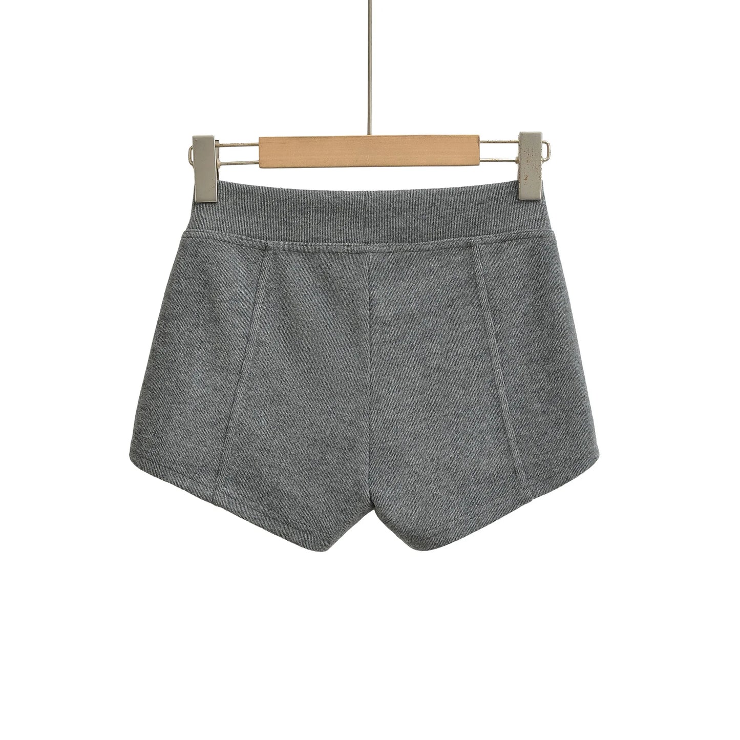 Gray Ribbed Knit Shorts For Women High Elastic Waist Soft Fabric Relaxed Fit Style For Casual Daily Stylish Under Shorts XK6F - -