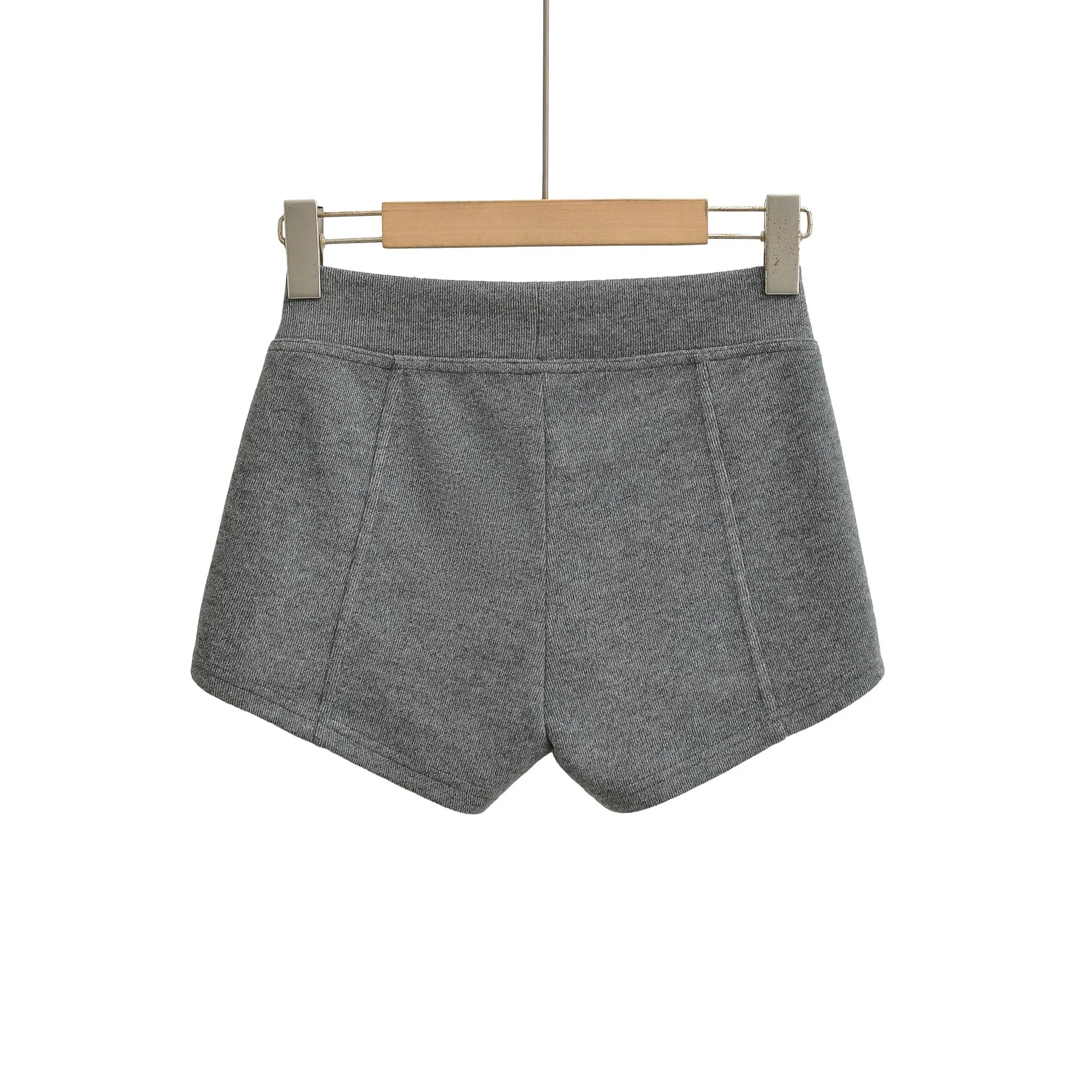 Gray Ribbed Knit Shorts For Women High Elastic Waist Soft Fabric Relaxed Fit Style For Casual Daily Stylish Under Shorts XK6F - -