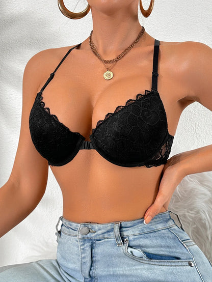 Women's sexy bras Front Buckle Push up bra Removable Back-beautifying lace butterfly pattern Fashionable & Comfortable bra - -
