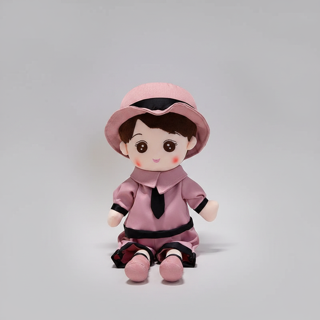 Kawaii Plush Girl Doll – Soft Stuffed Doll Toy for Kids and Decor - Pink Black - Stuffed Animals