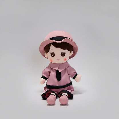 Kawaii Plush Girl Doll – Soft Stuffed Doll Toy for Kids and Decor - Pink Black - Stuffed Animals
