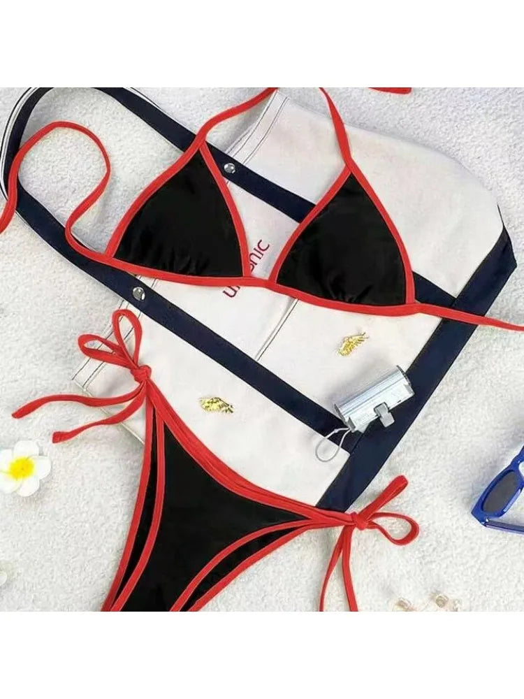2026 Sexy Contrast Color Separates Micro Bikini Women's Swimsuit Female Swimwear Mini Thong Bikinis Set Two-piece Bathing Suit - -