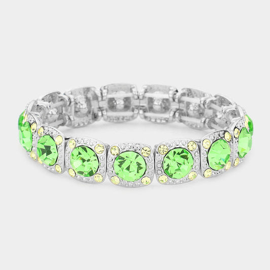 Crystal Rhinestone Stretch Bracelet - AB, Green - Jewelry