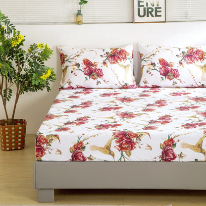 Tache Floral Hummingbirds Burgundy White Vintage Rose Garden Bed Sheet Set (SD-7676) - Cal King - Bed Sheet