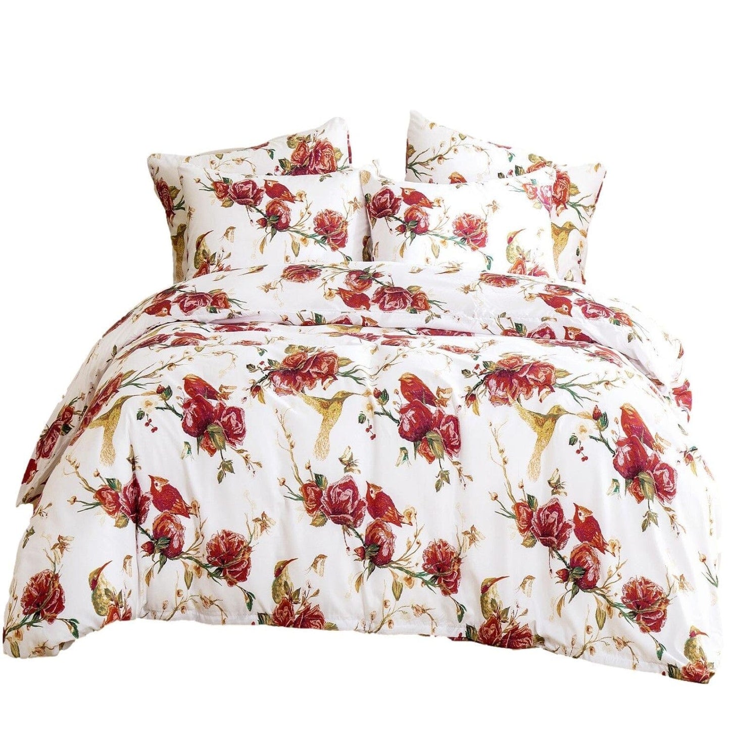 Tache Floral Hummingbirds Burgundy White Vintage Rose Garden Reversible Duvet Cover (SD-7676) - - Duvet Cover
