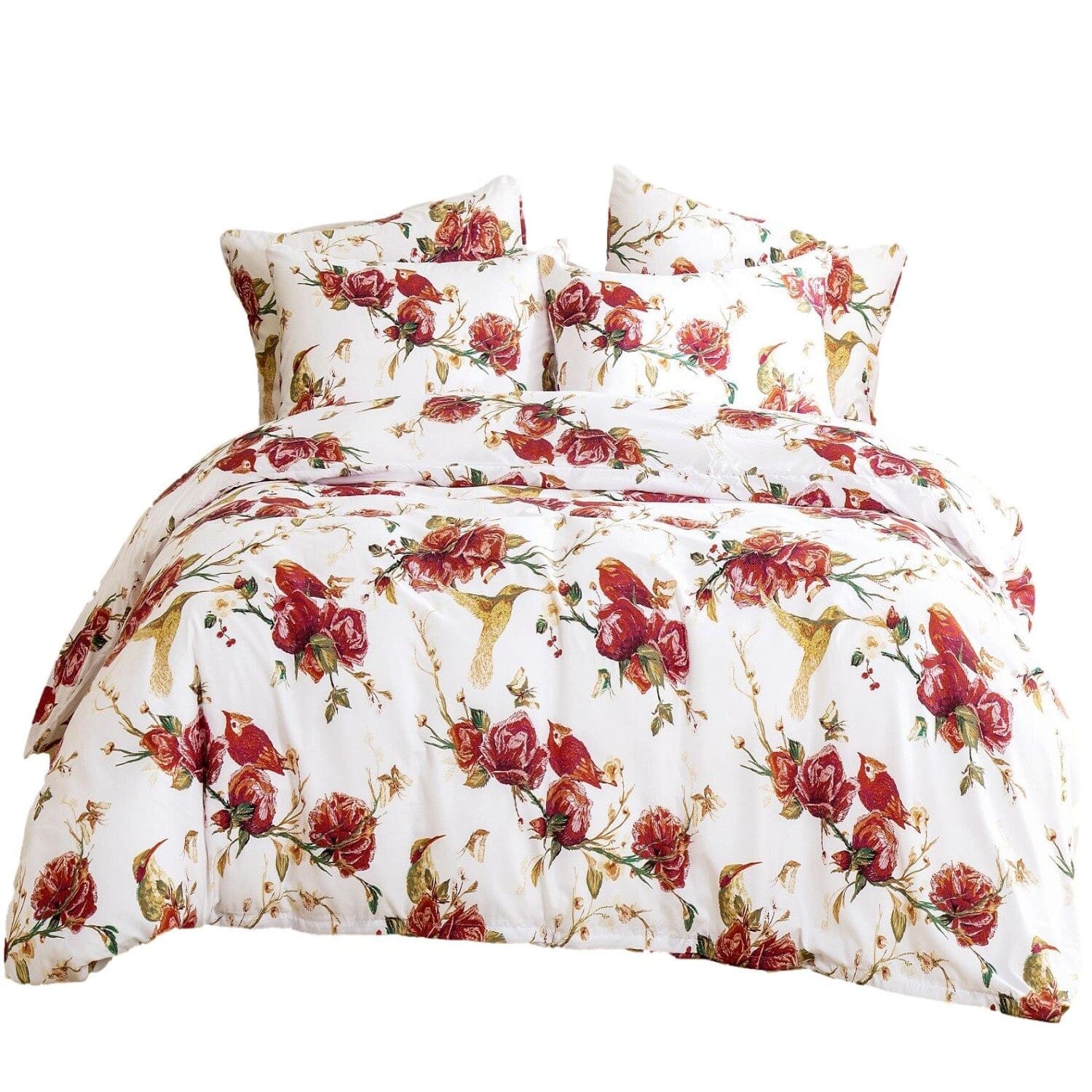 Tache Floral Hummingbirds Burgundy White Vintage Rose Garden Reversible Duvet Cover (SD-7676) - - Duvet Cover