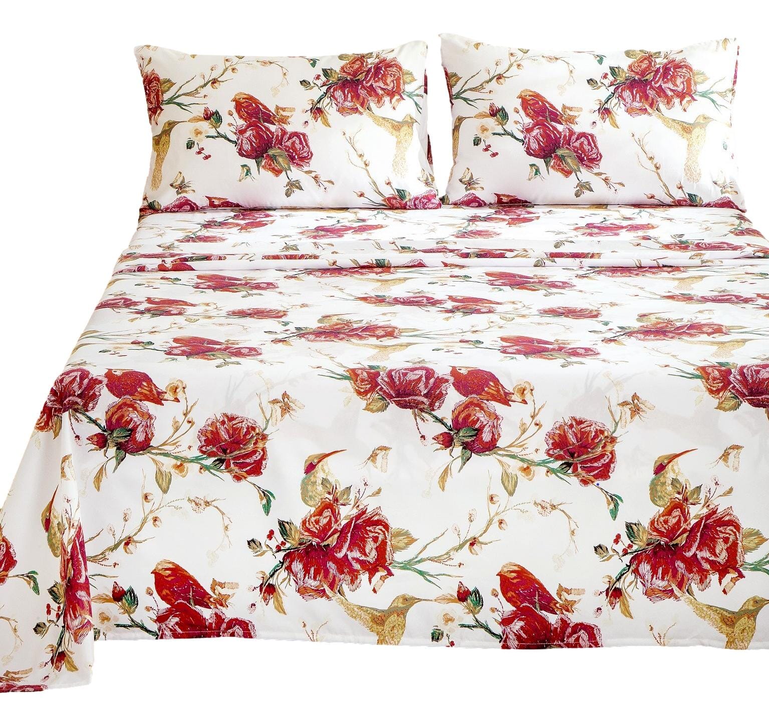 Tache Floral Hummingbirds Burgundy White Vintage Rose Garden Bed Sheet Set (SD-7676) - - Bed Sheet
