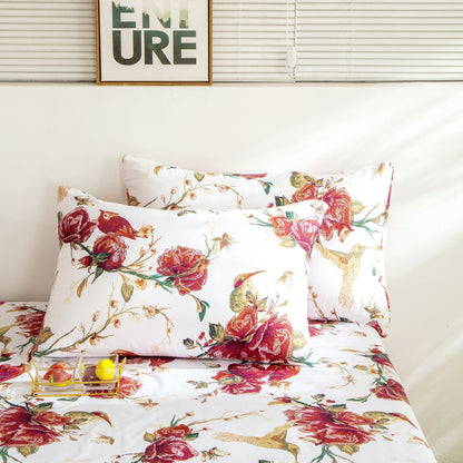 Tache Floral Hummingbirds Burgundy White Vintage Rose Garden Bed Sheet Set (SD-7676) - - Bed Sheet