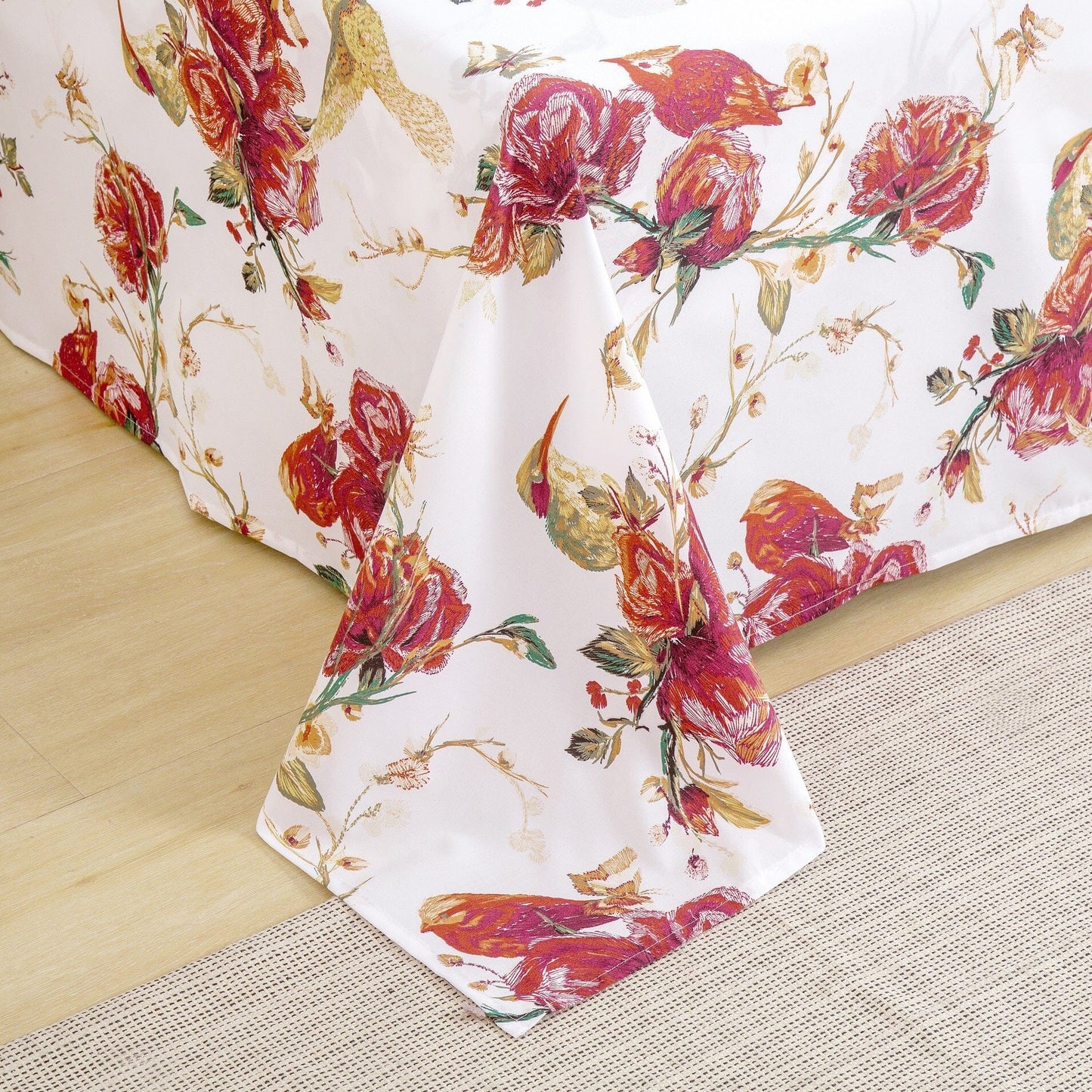 Tache Floral Hummingbirds Burgundy White Vintage Rose Garden Bed Sheet Set (SD-7676) - - Bed Sheet