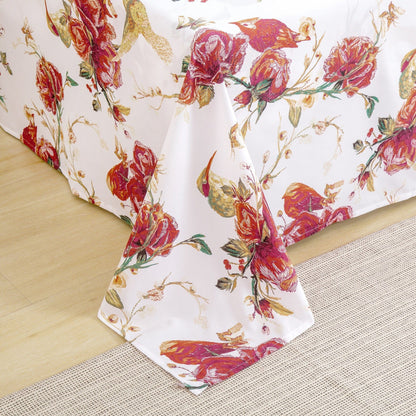 Tache Floral Hummingbirds Burgundy White Vintage Rose Garden Bed Sheet Set (SD-7676) - - Bed Sheet