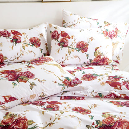 Tache Floral Hummingbirds Burgundy White Vintage Rose Garden Reversible Duvet Cover (SD-7676) - - Duvet Cover