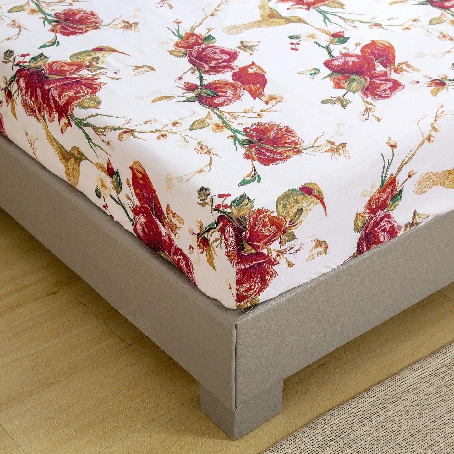 Tache Floral Hummingbirds Burgundy White Vintage Rose Garden Bed Sheet Set (SD-7676) - - Bed Sheet
