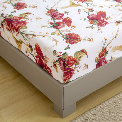 Tache Floral Hummingbirds Burgundy White Vintage Rose Garden Bed Sheet Set (SD-7676) - - Bed Sheet