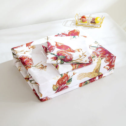 Tache Floral Hummingbirds Burgundy White Vintage Rose Garden Bed Sheet Set (SD-7676) - - Bed Sheet