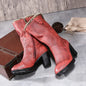 Winter Vintage Leather Mid-Calf Chunky Heeled Boots
