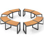 Set of 4 - Round Outdoor Metal Wood Backless Bench - Around Table Tree Fire Pit - - Outdoor > Outdoor Furniture > Garden Benches