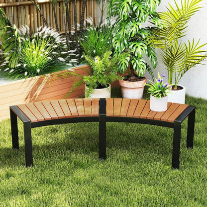 Set of 4 - Round Outdoor Metal Wood Backless Bench - Around Table Tree Fire Pit - - Outdoor > Outdoor Furniture > Garden Benches