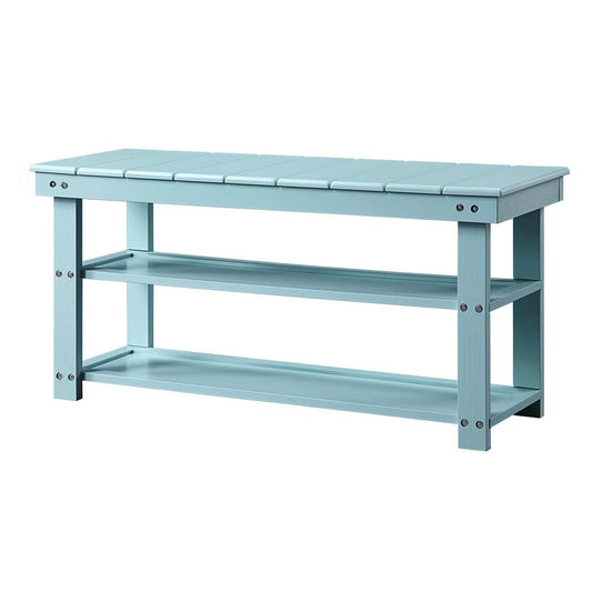 Sea Foam Aqua Blue Wood 2-Shelf Shoe Rack Storage Bench for Entryway or Closet - - Accents > Shoe Racks