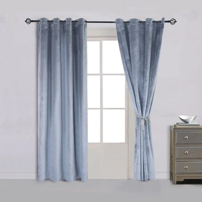 Robins Blue Velvet Blackout Drapes Room Darkening Grommet Curtains 2 Panels - Kia Day Design