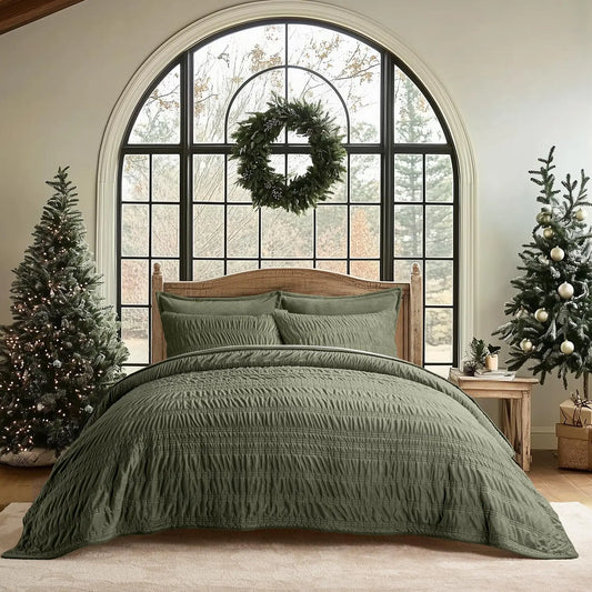 EVERGRACE Olive Green Velvet King Size Velvet Bedding Set