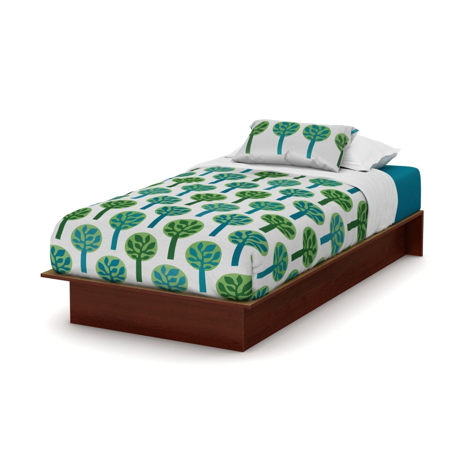 Twin size Platform Bed Frame in Royal Cherry Wood Finish - - Bedroom > Bed Frames > Platform Beds
