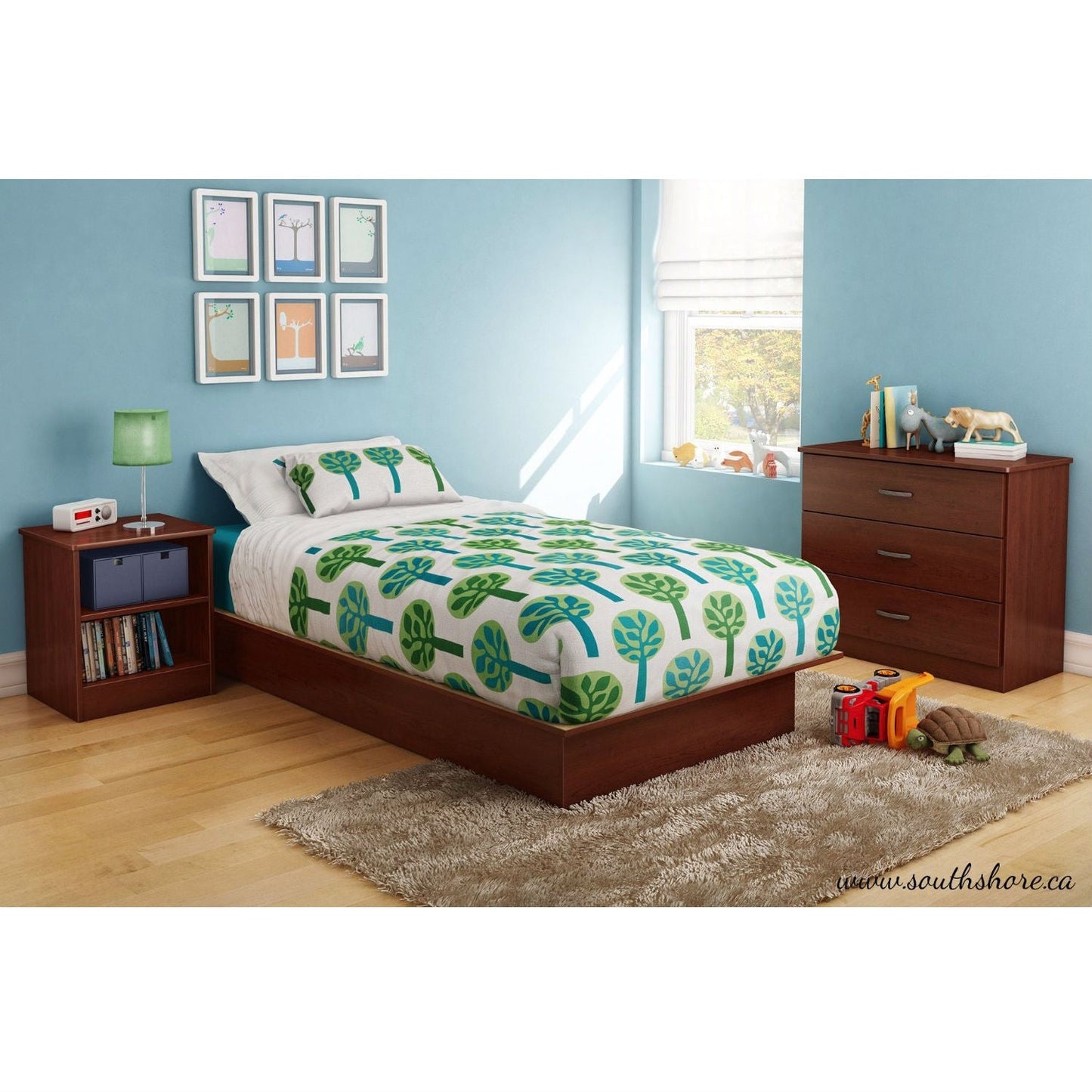 Twin size Platform Bed Frame in Royal Cherry Wood Finish - - Bedroom > Bed Frames > Platform Beds