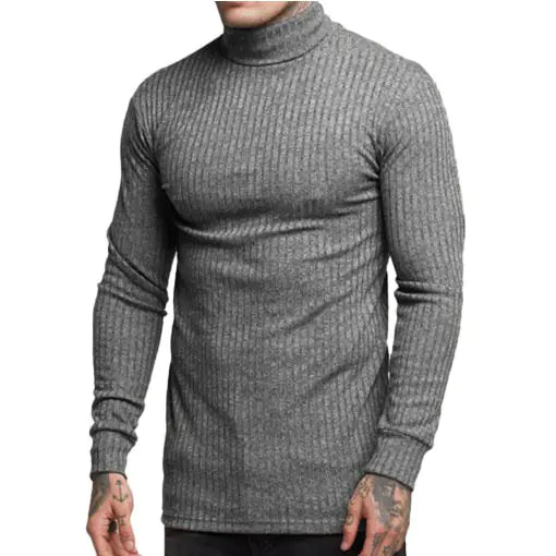 Casual Men's High Neck Solid Color Knitwear - Kia Day Design